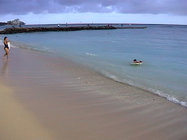 The concrete catwalk, at the beach in front of outrigger beach hotel, honolulu, hawaii