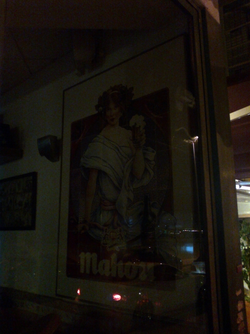 Mahou beer advert, interesting tile based advert for local beer Mahou, mahon... in a restaurant at Emperatriz