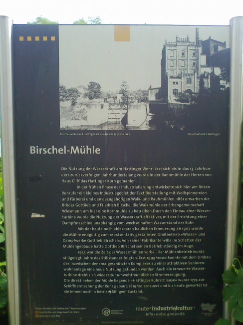 Mülheim: Birschel-Mühle Hinweisschild, der Route Industriekultur