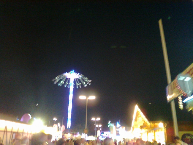 Schausteller area of the Oktoberfest 2012, at night, looking East, Armbrustschützenzelt behind