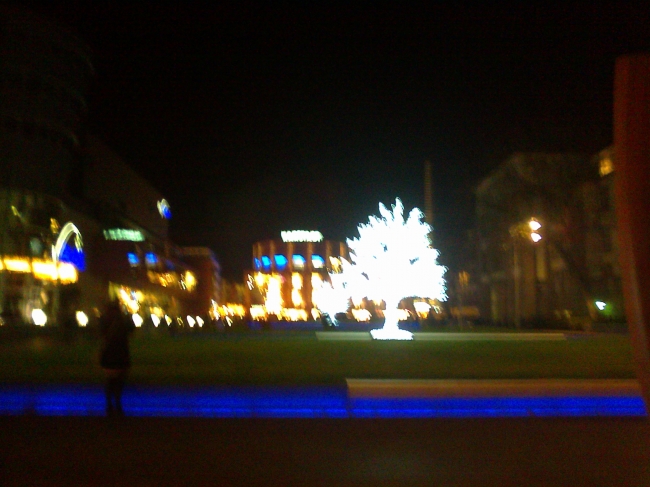 Christmas illumination in front of the Stadttheater Duisburg, 