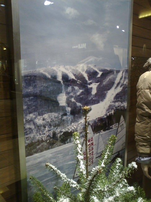 GANT ice racers in front of hill slope, store diplay