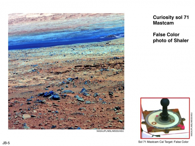 Using False Color from Curiosity's Mast Camera, This image of terrain inside Mars' Gale Crater and the inset of the calibration target for the Mast Camera (Mastcam) on NASA's Mars rover Curiosity illustrat...