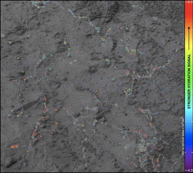 Hydration Map, Based on Mastcam Spectra, for 'Knorr' Rock Target, On this image of the rock target "Knorr," color coding maps the amount of mineral hydration indicated by a ratio of near-infrared reflectance intensities mea...