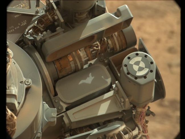 Sifting Martian Samples, Raw version Click on the image for larger version This image shows the location of the 150-micrometer sieve screen on NASA's Mars rover Curiosity, a device u...