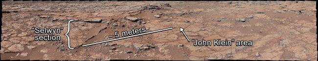 Setting the Scene for Curiosity's First Drilling, From a position in the shallow "Yellowknife Bay" depression, NASA's Mars rover Curiosity used its right Mast Camera (Mastcam) to take the telephoto images co...