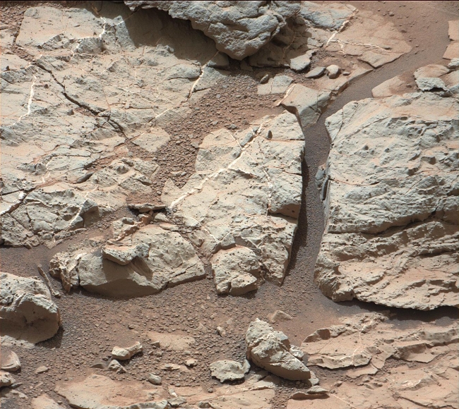 Veins in 'Sheepbed' Outcrop,  Annotated Image Click on the image for larger version This image of an outcrop at the "Sheepbed" locality, taken by NASA's Curiosity Mars rover with its rig...