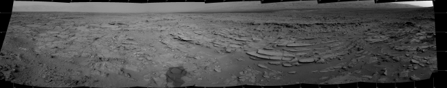 Sol 120 Panorama from Curiosity, near 'Shaler', The NASA Mars rover Curiosity used its Navigation Camera (Navcam) during the mission's 120th Martian day, or sol (Dec. 7, 2012), to record the seven images c...