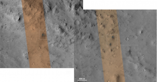 Impact Scars from MSL Cruise Stage and Two Balance Weights,  Figure 1 Figure 2 Figure 3 Click on an individual image for full resolution image These images from the NASA Mars Reconnaissance Orbiter show several impact...