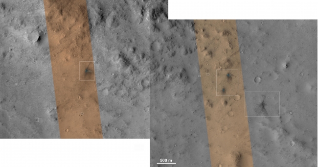Impact Scars from MSL Cruise Stage and Two Balance Weights,  Figure 1 Figure 2 Figure 3 Click on an individual image for full resolution image These images from the NASA Mars Reconnaissance Orbiter show several impact...