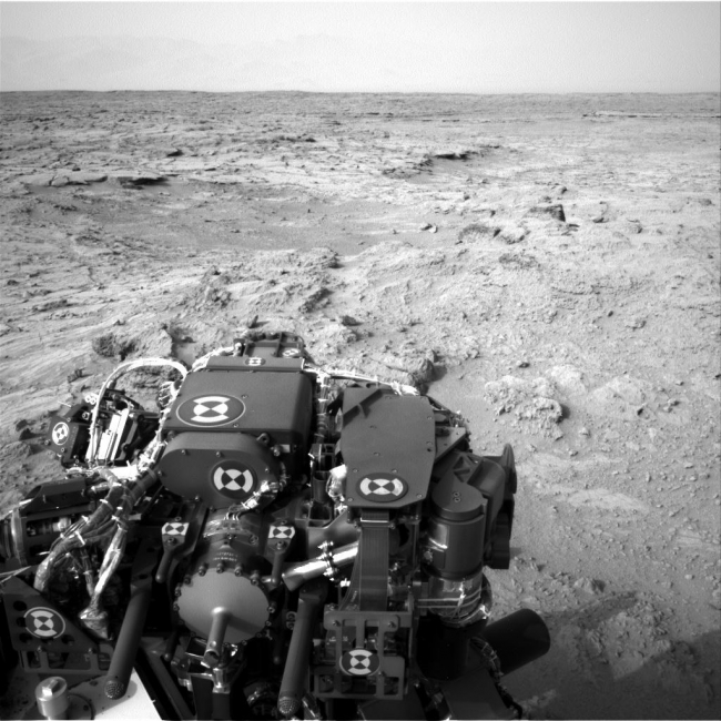 Post-Drive View on Curiosity's Sol 102, NASA's Mars rover Curiosity drove 83 feet eastward during the 102nd Martian day, or sol, of the mission (Nov. 18, 2012), and used its left navigation camera ...