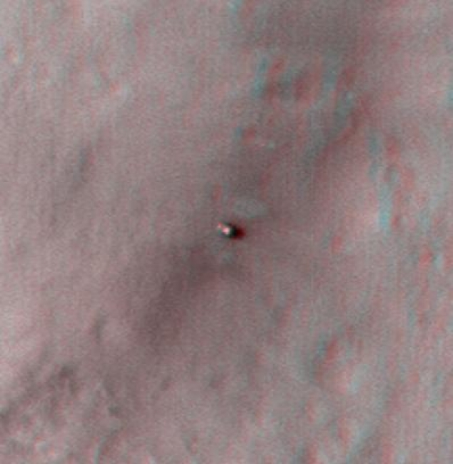 Curiosity at Bradbury Landing Site in 3-D,  This 3D, or stereo anaglyph, view shows NASA's Mars rover Curiosity where it landed on Mars within Gale Crater, at a site now called Bradbury Landing. The v...