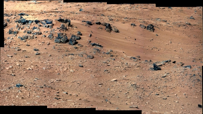 'Rocknest' From Sol 52 Location, This patch of windblown sand and dust downhill from a cluster of dark rocks is the "Rocknest" site, which has been selected as the likely location for first ...
