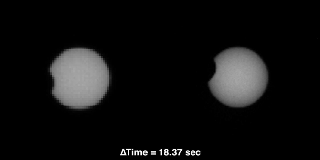 Comparing Phobos Views,  As part of a multi-mission campaign, NASA's Curiosity rover is observing Martian moon transits, the first of which involved the moon Phobos grazing the sun'...