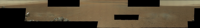 First High-Resolution Color Mosaic of Curiosity's Mastcam Images, Figure 1 Click on the image for larger view This image is the first high-resolution color mosaic from NASA's Curiosity rover, showing the geological environm...