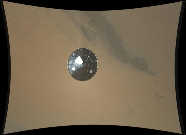 Curiosity's Heat Shield in Detail, This color full-resolution image showing the heat shield of NASA's Curiosity rover was obtained during descent to the surface of Mars on Aug. 5 PDT (Aug. 6 E...