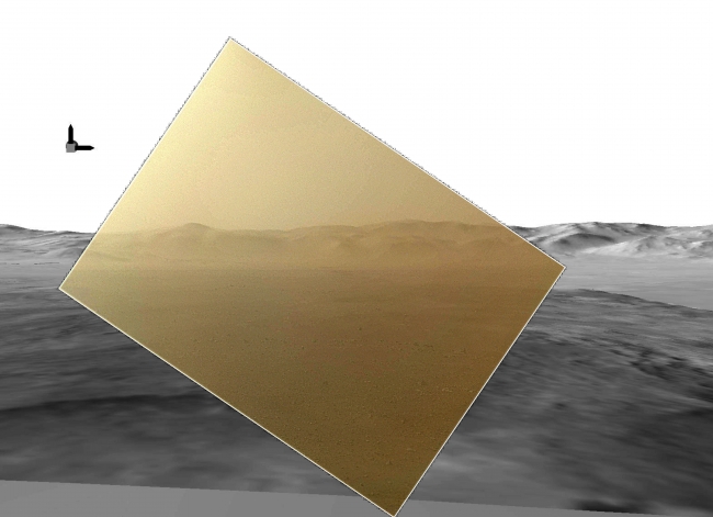 Curiosity's Landscape Portrait in Context,  This picture of the Martian landing site of NASA's Curiosity rover puts a color view obtained by the rover in the context of a computer simulation derived f...