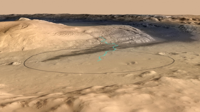 Destination for Mars Rover Curiosity,  Unannotated Version Click on the image for larger view This image shows the target landing area for Curiosity, the rover of NASA's Mars Science Laboratory m...