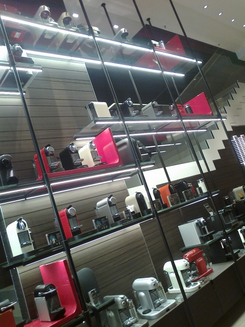 Inside Nestlé's Nespresso Store, so, where's George Clooney? And my free Espresso!??