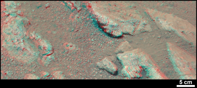 Evidence About a Martian Streambed (Stereo), Figure 1 Click on the image for larger version This stereo view from NASA's Mars rover Curiosity shows a rock called "Link," which bears rounded pebbles that...