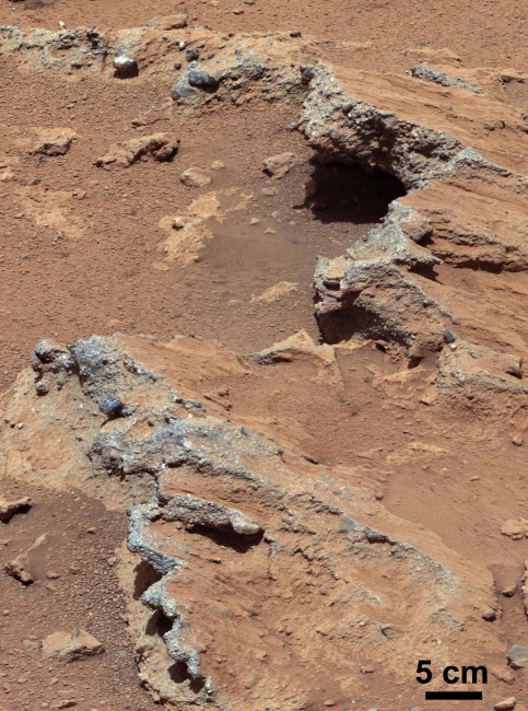 Remnants of Ancient Streambed on Mars (White-Balanced View), NASA's Curiosity rover found evidence for an ancient, flowing stream on Mars at a few sites, including the rock outcrop pictured here, which the science team...