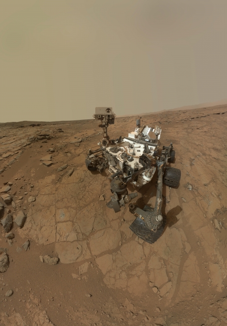 Updated Curiosity Self-Portrait at 'John Klein', This self-portrait of NASA's Mars rover Curiosity combines dozens of exposures taken by the rover's Mars Hand Lens Imager (MAHLI) during the 177th Martian da...