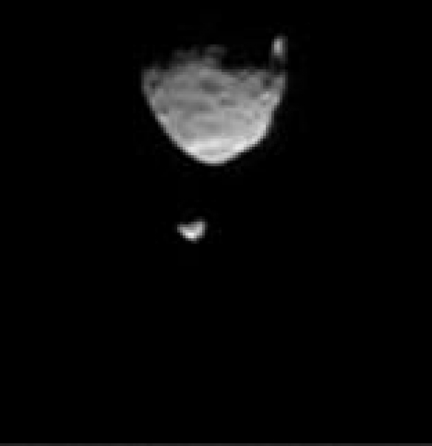 Two Moons Passing in the Martian Night, Click on the image for the animation This movie clip shows the larger of Mars' two moons, Phobos, passing in front of the smaller Martian moon, Deimos, as ob...