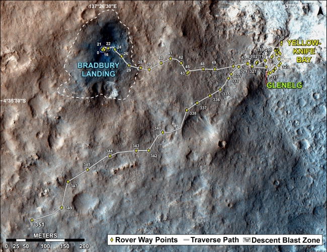 Full Curiosity Traverse Passes One-Mile Mark, The total distance driven by NASA's Mars rover Curiosity passed the one-mile mark a few days before the first anniversary of the rover's landing on Mars. Thi...