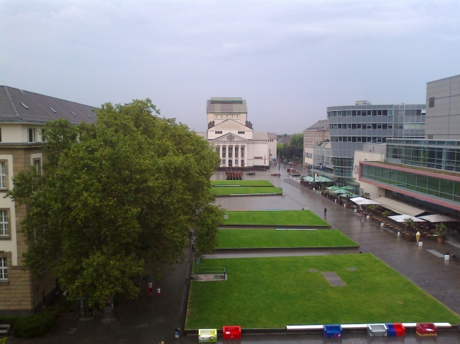 Green fields and the theatre in Duisburg, 