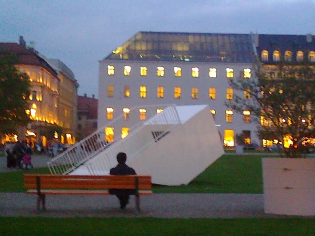 Stair to nowhere, See the lit rooftop of the Google Office Munich over there?