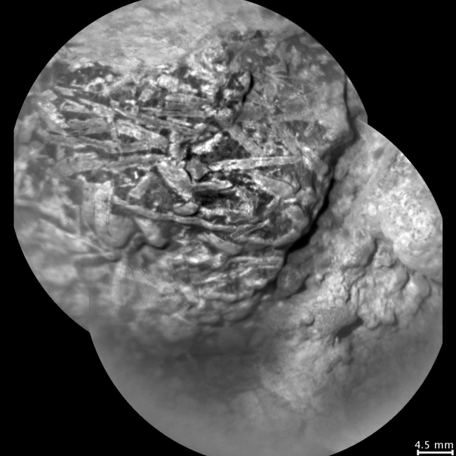 Crystal-Laden Martian Rock Examined by Curiosity's Laser Instrument, As NASA's Mars rover Curiosity is progressing toward Mount Sharp, researchers are using the rover's instruments to examine soils and rocks in Gale Crater. On...