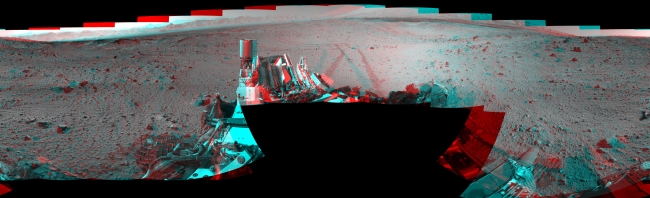 Full-Circle Vista During Curiosity's Approach to 'Dingo Gap' (Stereo), This stereo mosaic of images from the Navigation Camera (Navcam) on NASA's Mars rover Curiosity shows the terrain surrounding the rover's position on the 524...