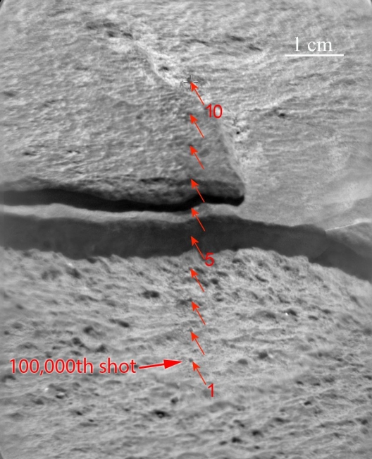 Target for 100,000th Laser Shot by Curiosity on Mars, Since landing on Mars in August 2012, NASA's Curiosity Mars rover has fired the laser on its Chemistry and Camera (ChemCam) instrument more than 100,000 time...