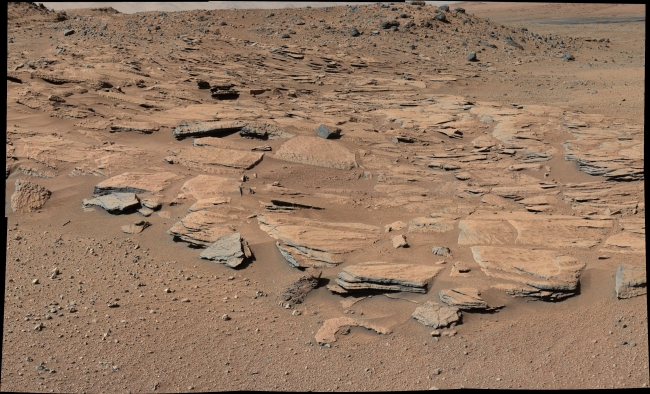 Inclined Martian Sandstone Beds Near 'Kimberley', Figure 1 Click on the image for larger version This image taken by the Mast Camera (Mastcam) on NASA's Curiosity Mars rover just north of the "Kimberley" way...