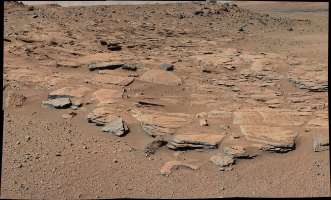 Inclined Martian Sandstone Beds Near 'Kimberley', Figure 1 Click on the image for larger version This image taken by the Mast Camera (Mastcam) on NASA's Curiosity Mars rover just north of the "Kimberley" way...