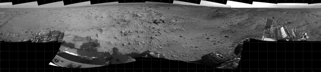 Curiosity's 360-Degree View Before Entering 'Hidden Valley', This panorama of the landscape surrounding NASA's Curiosity Mars rover on July 31, 2014, offers a view into sandy lower terrain called "Hidden Valley," which...