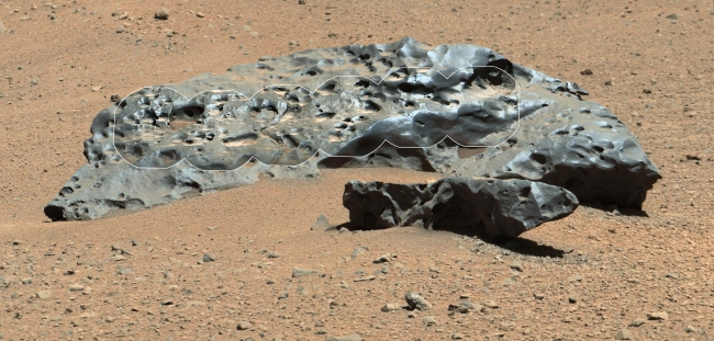 Curiosity Finds Iron Meteorite on Mars, This rock encountered by NASA's Curiosity Mars rover is an iron meteorite called "Lebanon," similar in shape and luster to iron meteorites found on Mars by t...