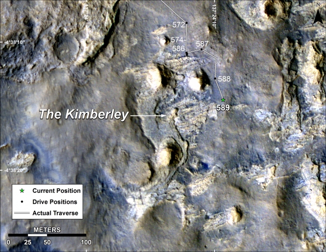 Map of Curiosity Mars Rover's Drives to 'the Kimberley' Waypoint, This map shows the route driven by NASA's Curiosity Mars rover during March and April 2014 in its approach to and arrival at a waypoint called "the Kimberley...