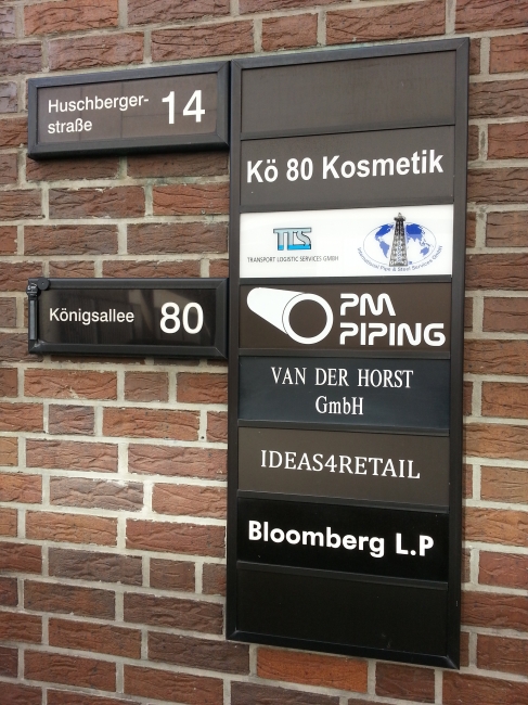 Kö-80 Adressen, Huschbergerstraße, TTS, PM Piping, Van Der Horst GmbH, Ideas4Retail, Bloomberg L.P.