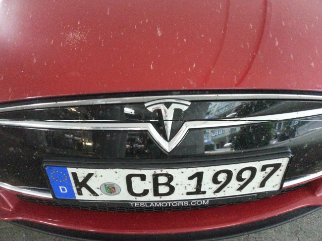 Tesla "Kühlergrill", Elektroautos machen zwar Verbrennungslärm, aber Fliegen töten sie wohl doch...