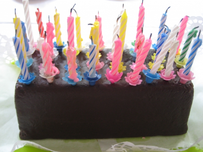 Birthday cake, lots of candles