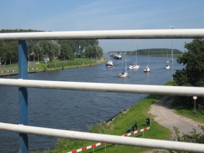 Ships waiting at a bridge in Holland, 