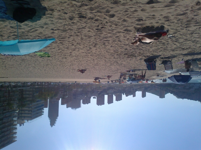 at the beach, looking towards Hotel Bali