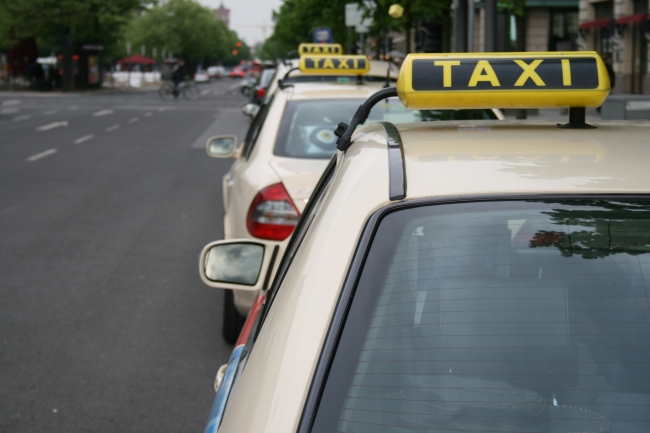 Taxis in row, Berlin, a number of taxis standing in row