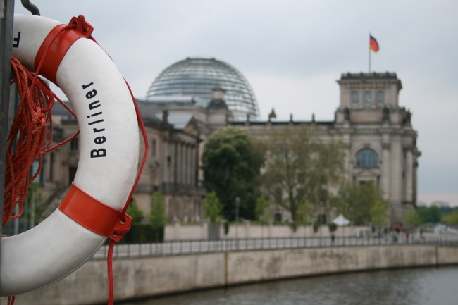 Reichstag to the rescue, A German Rettungsring, show in focus in front of the Reichstag in Berlin