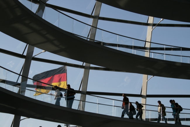 Poeple on the spiral, German flag, Reichstag Kuppel