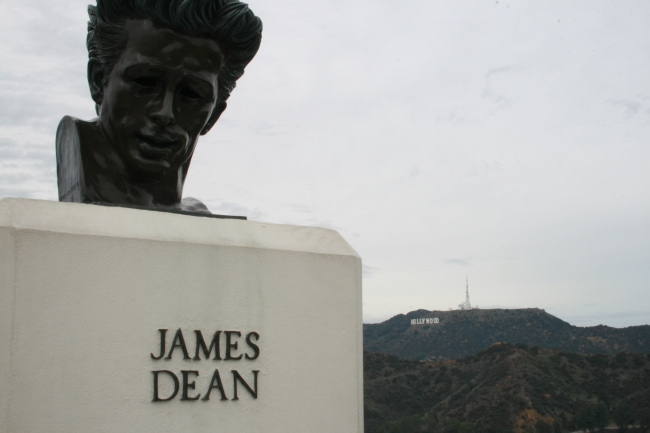 James Dean's head at Grifftih Park Observatory, Hollywood Sign in the distance