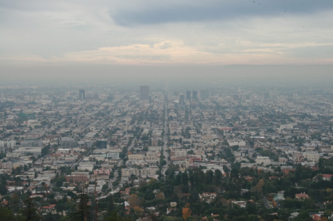 Los Angeles expanding into the infinity of smoke, mist and fog, taken on the balcony of Griffith Park Observatory