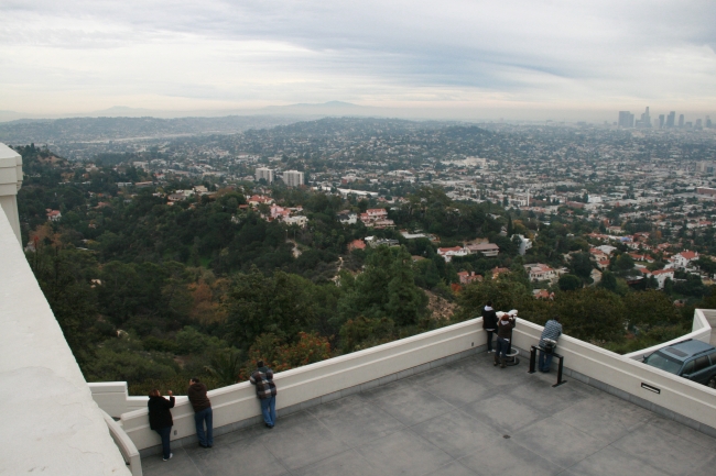 Overlooking eastern Los Angeles from the Observatory, with the lower balconies of the building underneath