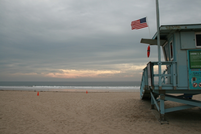 Look, the buoy - a life-guard on duty, One of the "baywatch" style life-guard booths on the beach of Santa Monica